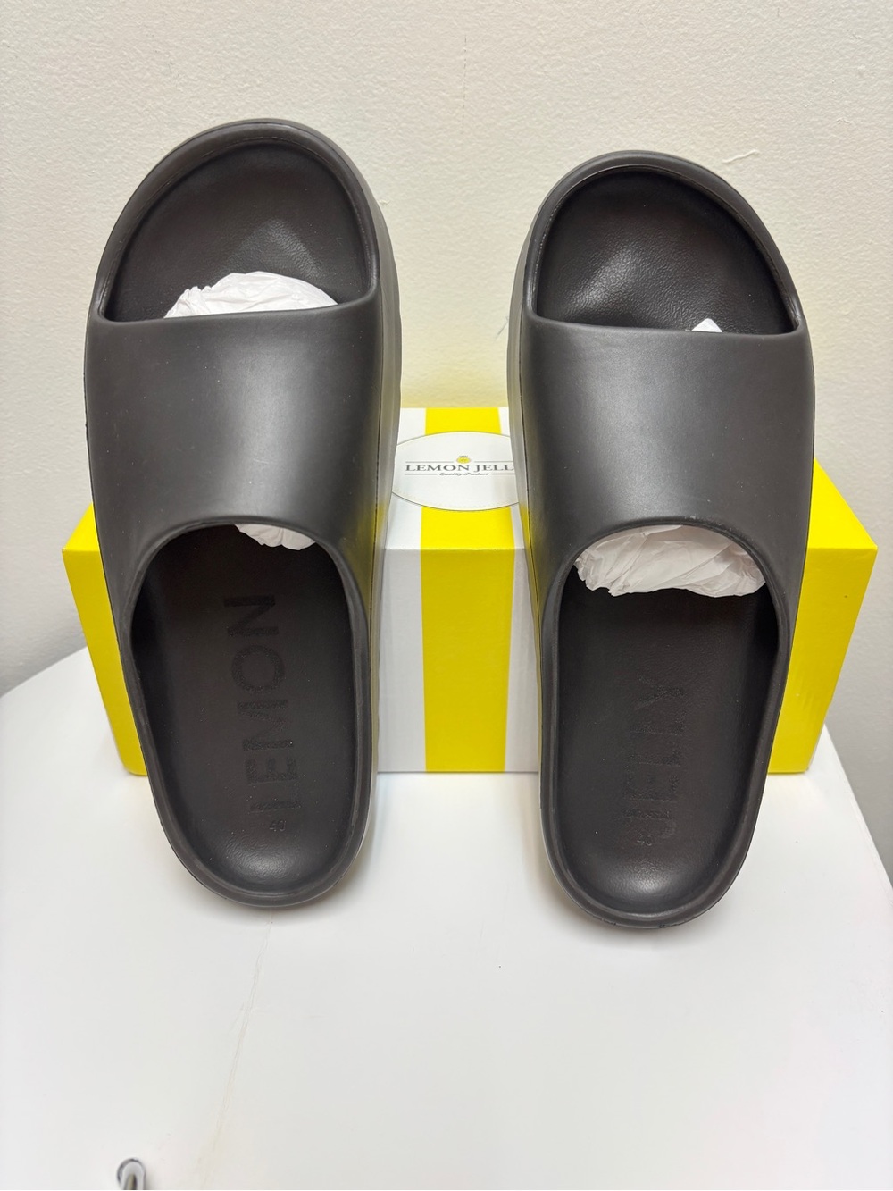 Lemon Jelly Matte Black Slide Sandals Azalea